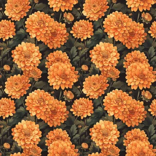 Orange Chrysanthemums, seamless pattern preview