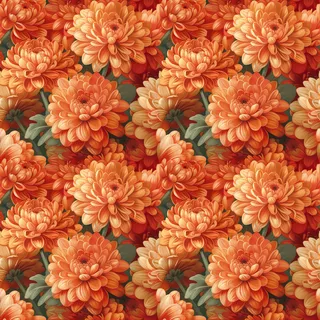 Orange Chrysanthemums, seamless pattern preview