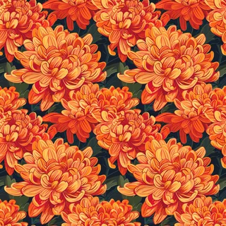 Orange Chrysanthemums, seamless pattern preview